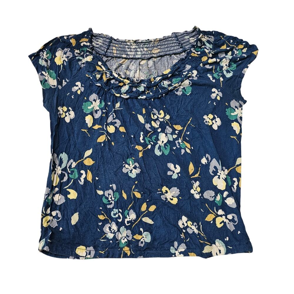 Merona Size L Womens Flowered Shirt, Blue, Teal, White